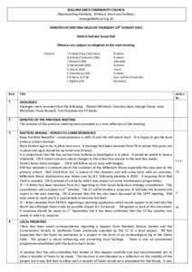 GULLANE	
  AREA	
  COMMUNITY	
  COUNCIL	
   (Representing	
  Aberlady,	
  	
  Dirleton,	
  Drem	
  and	
  Gullane)	
   www.gaddabout.org.uk	
      MINUTES	
  OF	
  MEETING	
  HELD	
  ON	
  THURSDAY	
  