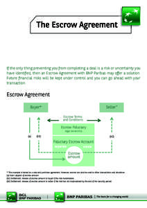 The Escrow Agreement  If the only thing preventing you from completing a deal is a risk or uncertainty you have identified, then an Escrow Agreement with BNP Paribas may offer a solution. Future financial risks will be k