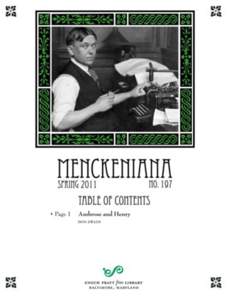 MENCKENIANA A Quarterly Journal S. L. Harrison, Editor Gail Shivel, Associate Editor