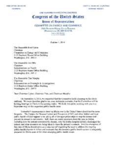 Letter to Fred Upton, Chairman of Energy and Commerce Committee, Joe Pitts, Chairman of Subcommittee on Health, Tim Murphy, Chairman on Subcommittee on Oversight and Investigations, from Ranking Member Henry A. Waxman, R