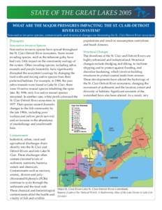 STATE OF THE GREAT LAKES 2005 WHAT ARE THE MAJOR PRESSURES IMPACTING THE ST. CLAIR-DETROIT RIVER ECOSYSTEM? Non-native invasive species, contaminants and structural changes are threatening the St. Clair-Detroit River eco