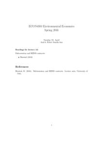 ECON4910 Environmental Economics Spring 2016 Tuesday 19. April Aud 6, Eilert Sundts hus
