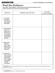 cite text evidence  For use with “In God We Believe?” on p. 12 of the magazine Find the Evidence After reading “In God We Believe?” consider each question below. Use the organizer to record