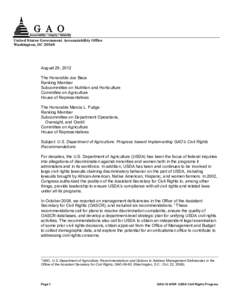 GAO-12-976R, U.S. Department of Agriculture: Progress toward Implementing GAO’s Civil Rights Recommendations