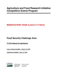 Agriculture and Food Research Initiative Competitive Grants Program MODIFICATION: PAGE 8 and[removed]Food Security Challenge Area