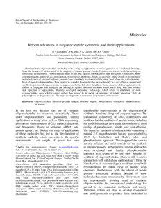 Chemical synthesis / Molecular biology / Laboratory techniques / Oligonucleotide synthesis / Biotechnology / Oligonucleotide / Solid-phase synthesis / Protecting group / Peptide synthesis / Chemistry / Biology / Nucleic acids