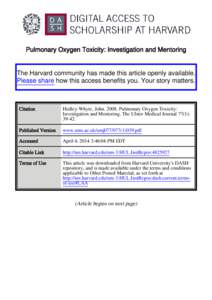 Pulmonary Oxygen Toxicity: Investigation and Mentoring  The Harvard community has made this article openly available.