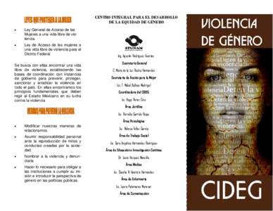 CENTRO INTEGRAL PARA EL DESARROLLO DE LA EQUIDAD DE GÉNERO · Ley General de Acceso de las Mujeres a una vida libre de violencia.