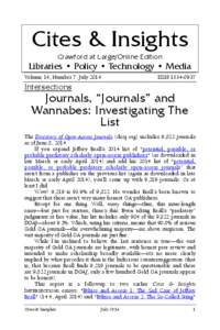 Cites & Insights Crawford at Large/Online Edition Libraries • Policy • Technology • Media Volume 14, Number 7: July 2014