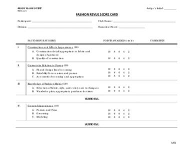 READY MADE OUTFIT FR Form 6 Judge’s Initial: __________  FASHION REVUE SCORE CARD