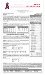 MARINERS[removed]) @ ANGELS[removed]RHP FELIX HERNANDEZ (13-8, 2.85) vs. LHP C.J. WILSON[removed], 3.82) ANGEL STADIUM – 7:05 P.M. PDT TV – FSW, FS ESP WEDNESDAY, SEPTEMBER 26, 2012 ANAHEIM, CA