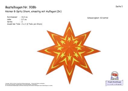 Bastelbogen Nr. 938b  Seite 1 kleiner 8-Spitz Stern, einseitig mit Auflagen (2x) Durchmesser
