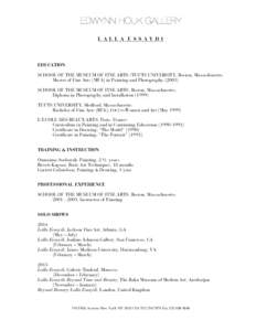 EDWYNN HOUK GALLERY L A L L A E S S A Y D I EDUCATION SCHOOL OF THE MUSEUM OF FINE ARTS /TUFTS UNIVERSITY, Boston, Massachusetts: Master of Fine Arts (MFA) in Painting and Photography (2003)