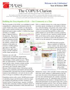 Welcome to the Celebration! Year of Science 2009 The COPUS Clarion A monthly newsletter of the COPUS network Volume 3 Issue 9 September 2009 The Coalition on the Public Understanding of Science (COPUS) is a grassroots ef