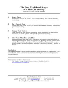 The Four Traditional Stages of a Risk Controversy Copyright © 1994 by Peter M. Sandman 1.