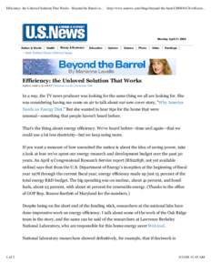 Efficiency: the Unloved Solution That Works - Beyond the Barrel (u...  http://www.usnews.com/blogs/beyond-the-barrel[removed]efficien... Monday, April 21, 2008 Nation & World