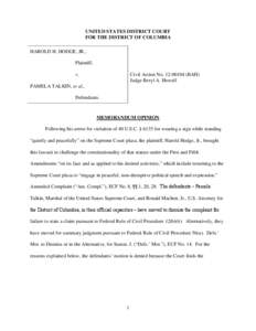 UNITED STATES DISTRICT COURT FOR THE DISTRICT OF COLUMBIA HAROLD H. HODGE, JR., Plaintiff, v.