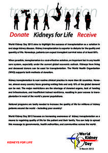 World Kidney KidneyDay Day 2012 the kidney transplantation