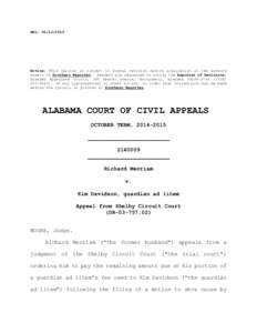 REL: Notice: This opinion is subject to formal revision before publication in the advance sheets of Southern Reporter. Readers are requested to notify the Reporter of Decisions, Alabama Appellate Courts, 300 