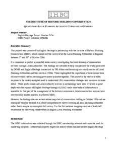 THE INSTITUTE OF HISTORIC BUILDING CONSERVATION QUANTIFYING LOCAL PLANNING AUTHORITY CONSERVATION STAFFING Project Number English Heritage Project Number 5154 IHBC Project reference CP06/06