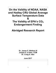 On the Validity of NOAA, NASA and Hadley CRU Global Average Surface Temperature Data & The Validity of EPA’s CO2 Endangerment Finding
