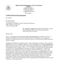 Lost Creek In Situ Uranium Recovery Rad NESHAPs Construction Approval: Notice of Approval