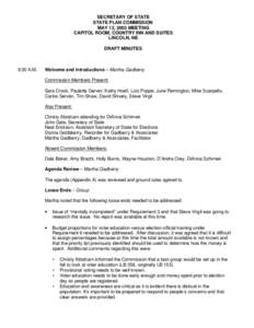 SECRETARY OF STATE STATE PLAN COMMISSION MAY 12, 2003 MEETING CAPITOL ROOM, COUNTRY INN AND SUITES LINCOLN, NE DRAFT MINUTES