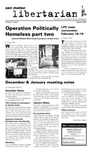 The journal for San Mateo County Libertarians  VOLUME 11, ISSUE 1 FEBRUARY 2001