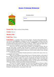 House of Koháry / Saxe-Coburg / Saalfeld / Saxe-Gotha / Leopold I of Belgium / Princess Clémentine of Orléans / Prince Ferdinand of Saxe-Coburg and Gotha / Saxe-Altenburg / Ernest II /  Duke of Saxe-Coburg and Gotha / House of Saxe-Coburg and Gotha / House of Wettin / Nobility