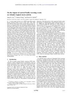 GEOPHYSICAL RESEARCH LETTERS, VOL. 37, L17702, doi:[removed]2010GL044459, 2010  On the impact of central Pacific warming events on Atlantic tropical storm activity Sang‐Ki Lee,1,2 Chunzai Wang,2 and David B. Enfield1,2 