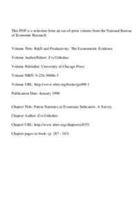 This PDF is a selection from an out-of-print volume from the National Bureau of Economic Research Volume Title: R&D and Productivity: The Econometric Evidence Volume Author/Editor: Zvi Griliches Volume Publisher: Univers