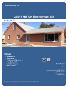 Colson Agency, IncRd 724 Benkelman, Ne $170,Features