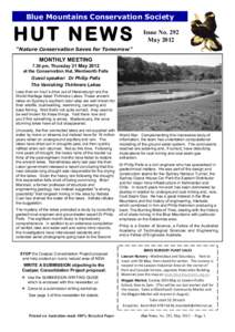 Blue Mountains Conservation Society  HUT NEWS Issue No. 292 May 2012