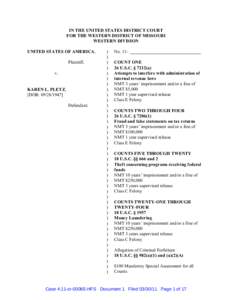 IN THE UNITED STATES DISTRICT COURT FOR THE WESTERN DISTRICT OF MISSOURI WESTERN DIVISION UNITED STATES OF AMERICA, Plaintiff, v.