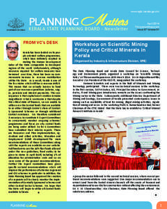 GOVERNMENT OF KERALA  PLANNING Matters KERALA STATE PLANNING BOARD - Newsletter