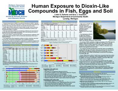 Human Exposure to Dioxin-Like Compounds in Fish, Eggs and Soil Linda D. Dykema and Kory J. Groetsch Michigan Department of Community Health Lansing, Michigan