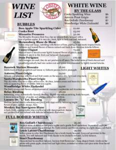 WINE LIST WHITE WINE BY THE GLASS Cooks Sparkling Wine