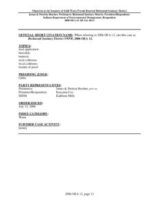 Objection to the Issuance of Solid Waste Permit Renewal Richmond Sanitary District James & Patricia Butcher, Petitioners; Richmond Sanitary District, Permittee/Respondent; Indiana Department of Environmental Management, 