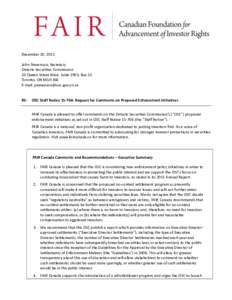 December 20, 2011 John Stevenson, Secretary Ontario Securities Commission 20 Queen Street West, Suite 1903, Box 55 Toronto, ON M5H 3S8 E-mail: [removed]