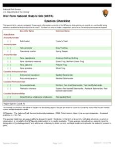 National Park Service U.S. Department of the Interior Weir Farm National Historic Site (WEFA)  Species Checklist