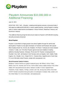 Page 1 of 2  Playdom Announces $33,000,000 in
