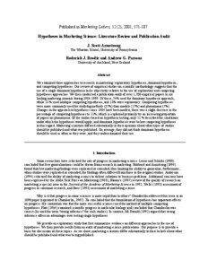 Published in Marketing Letters, 12 (2), 2001, [removed]Hypotheses in Marketing Science: Literature Review and Publication Audit J. Scott Armstrong