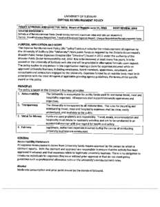 UNIVERSITY OF SUDBURY EXPENSE REIMBURSEMENT POLICY L POLICY APPROVAL AND EFFECTIVE DATE: Board of Regents June 14, 2013  NEXT REVIEW: 2018