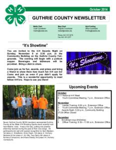 October[removed]GUTHRIE COUNTY EXTENSION GUTHRIE COUNTY NEWSLETTER Mollie Clark