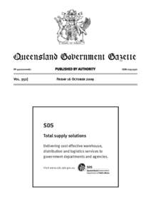 QueenslandGovernment Government Gazette Queensland Gazette PUBLISHED BY AUTHORITY