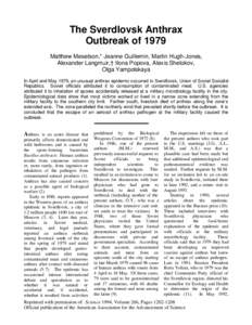 The Sverdlovsk Anthrax Outbreak of 1979
