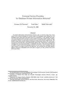 Universal Service-Providers for Database Private Information Retrieval Giovanni Di-Crescenzoy Yuval Ishai z December 21, 1999