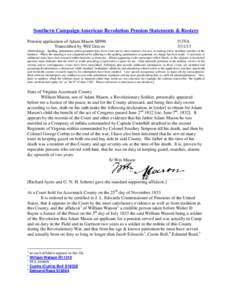 Southern Campaign American Revolution Pension Statements & Rosters Pension application of Adam Mason S8996 Transcribed by Will Graves f13VA[removed]
