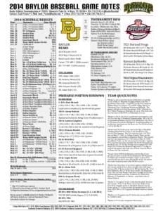 2014 BAYLOR BASEBALL GAME NOTES Baylor Athletic Communications • 1500 S. University Parks Dr. • Waco, TX 76706 • [removed] • @BaylorBaseball Contact: Zach Peters • E-Mail: [removed] • Office: 