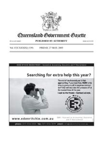 Queensland Government Gazette PUBLISHED BY AUTHORITY PP[removed]Vol. CCCXXXIX] (339)